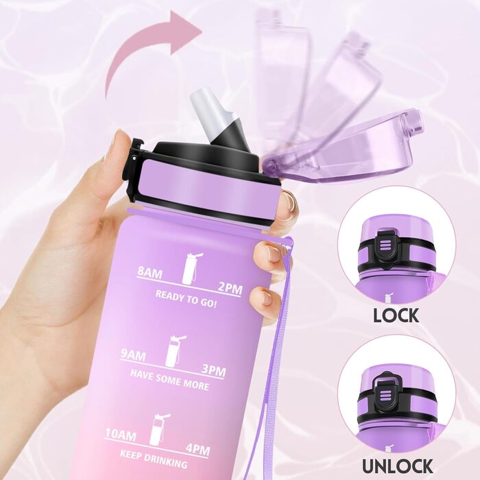 Фляга для води Motswedi з трубочкою, 1500 мл, BPA-Free, спортивна, непроливальна, для фітнесу, школи, подорожей, офісу, жовтогаряча