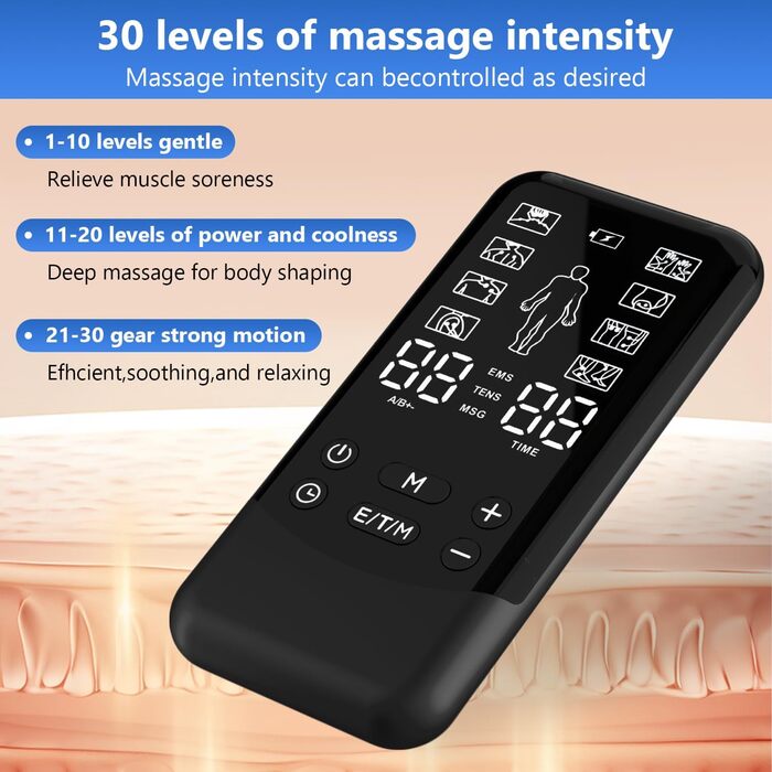 EMS TENS пристрій для терапії болю, 3-в-1 масажер, апарат електростимуляції для зняття болю. 24 програми масажу, 2 канали, 8 електродів