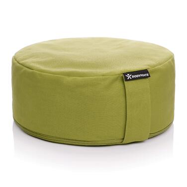 Йога-подушка BODYMATE кругла, 31 см в діаметрі, 13 см висотою, з наповнювачем з лушпини гречаного зерна, знімний чохол з 100% бавовни, для медитації та сидіння (оливковий)
