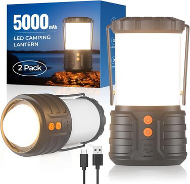 LED кемпінгові ліхтарі 2 шт., 5000mAh, перезаряджувані, водонепроникні, 3 кольори, для кемпінгу, намету, дому