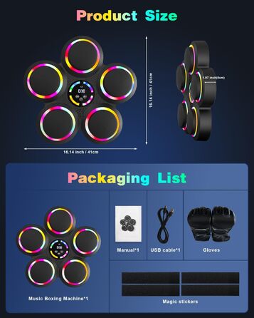 Музична бокс-машина з LED-підсвіткою та Bluetooth, 9 режимів швидкості та лічильник ударів, для дорослих та дітей, 5 ударних подушок