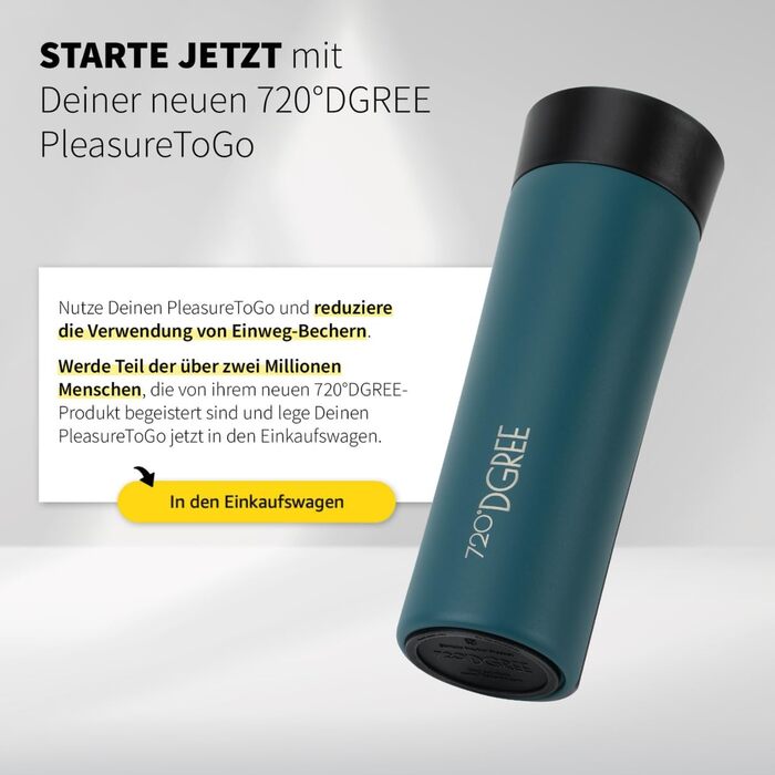 Термочашка 720°DGREE PleasureToGo 2.0, 460 мл, нержавіюча сталь, ізольована, герметична, BPA Free, зелена, для кави та напоїв, з 360° отвором, зберігає тепло 6 годин, холод 12 годин