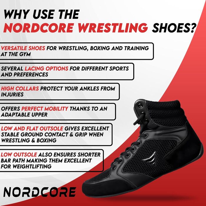Боксерські кросівки Nordcore Mat Ace - Легкі кросівки для бойових мистецтв та важкої атлетики - для чоловіків та жінок, 39 EU, Чорний