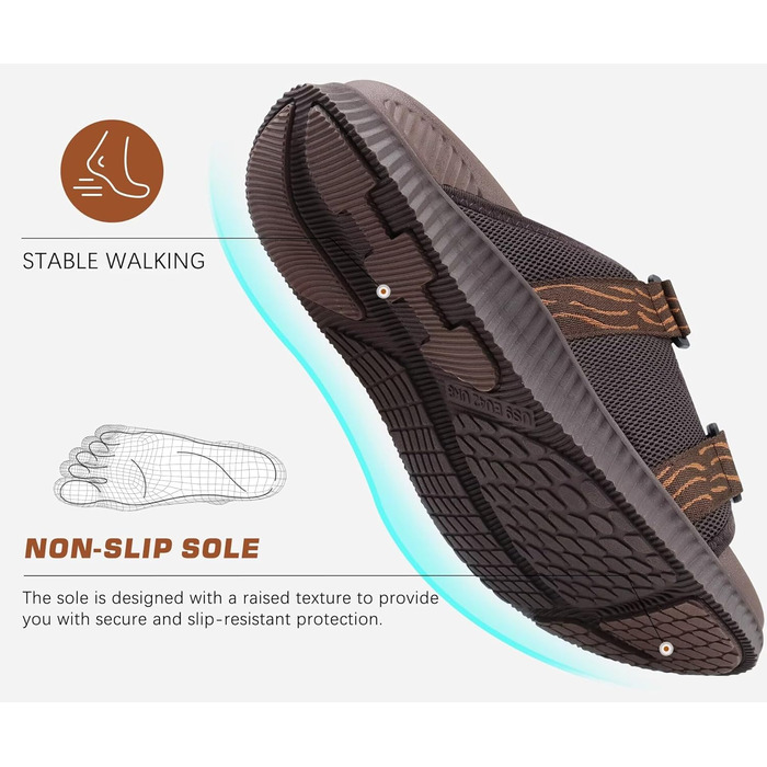 Чоловічі спортивні сандалі KuaiLu з м'якою устілкою, літні шльопанці на липучці, коричневі, 44 EU