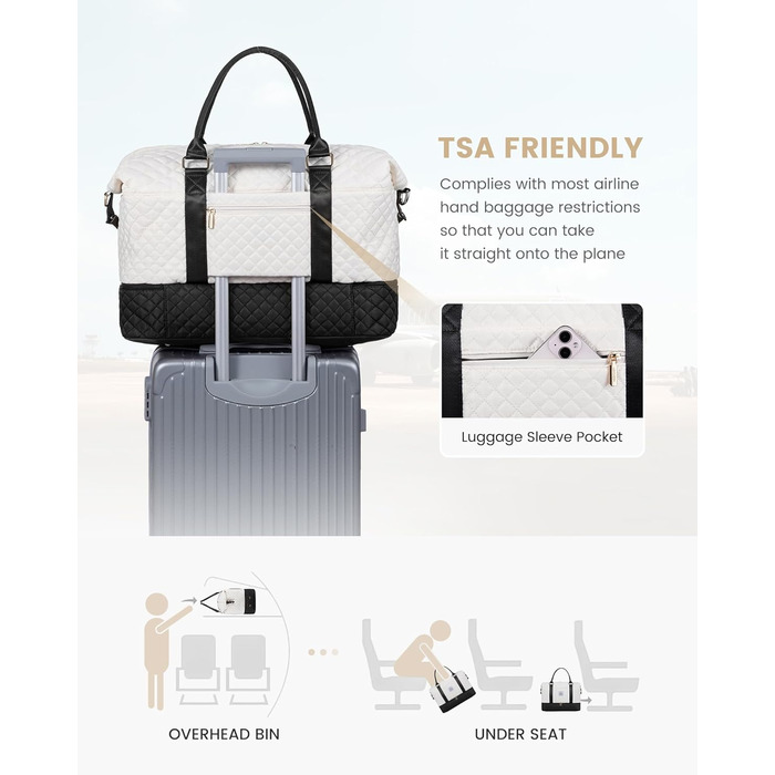 Спортивна сумка LOVEVOOK для жінок з відділенням для взуття, ручна поклажа, дорожня сумка, сумка для вихідних, містка для спортзалу, пляжу, подорожей, пологів (L-2шт, Бежевий, Чорний)