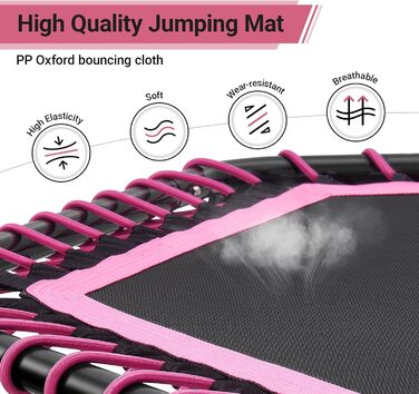 Міні-батут для дорослих, 121,9 см, батут для фітнесу, домашній та вуличний, з T-поручнем (рожевий)
