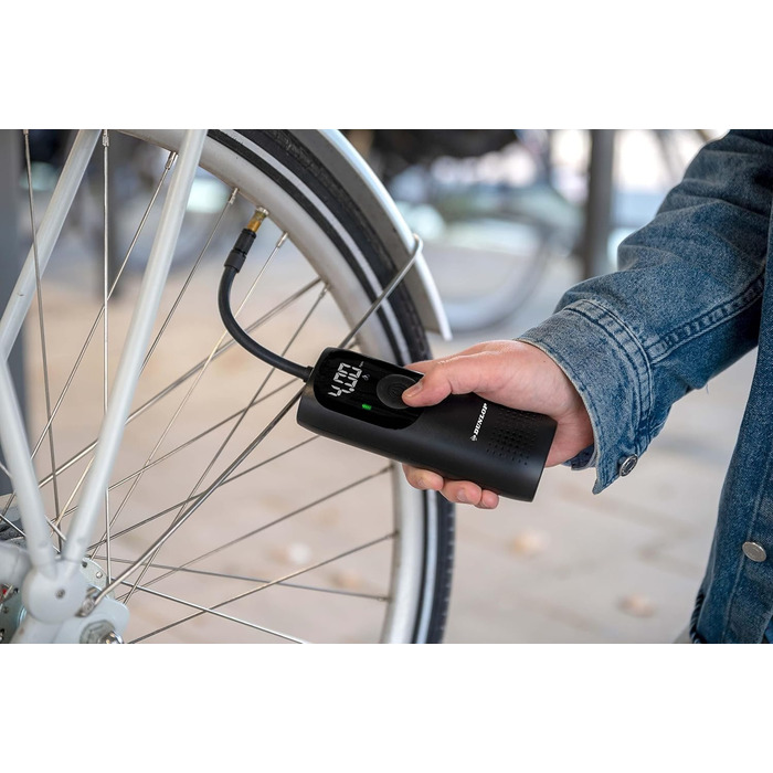 Електричний компресор Dunlop 150PSI, USB-C, велосипедний насос для всіх вентилів, насос для м'ячів, 10 Бар з манометром, пластиковий, чорний