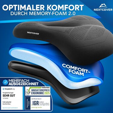 Оригінальний велосипедний сідло NEXTCOVER® з Memory-Foam 2.0 — ергономічне, м'яке, комфортне сидіння для велосипеда для чоловіків і жінок, міське сідло для велосипеда