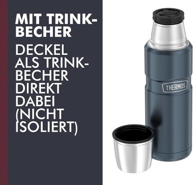 Термос STAINLESS KING з нержавіючої сталі Ice Grey, 1.20л - ізольований, з чашкою та ручкою, 24 год гарячий/холодний, BPA-free