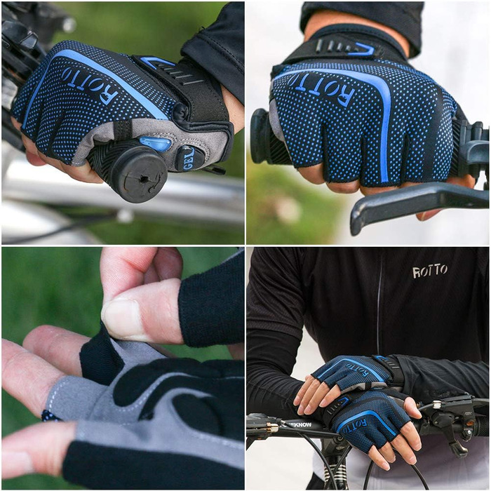 Велосипедні рукавички ROTTO MTB для чоловіків та жінок з гелевою та SBR-подушкою (Чорний-Синій, XS)