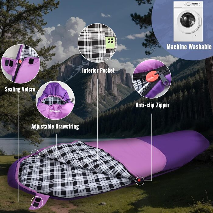 Спальний мішок WKFAMOUT Mumienschlafsack Outdoor -12°C-0°C, 500GSM, фліс, 3-4 сезони, для дорослих та дітей, для кемпінгу та подорожей
