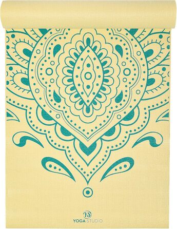Йога мат Von Yoga Studio: велика килимок з малюнком Мандала, 183x61 см, 6 мм, антиковзаюча, міцна, PVC (пір'я павича, банан)