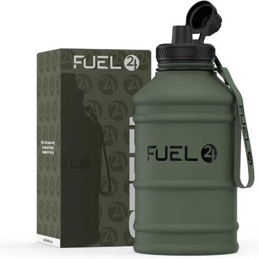 Fuel24 Суперміцна пляшка для води з нержавіючої сталі 1,3 л і 2,2 л, герметична та без BPA, спортивна фляга для фітнесу та тренувань, зелена