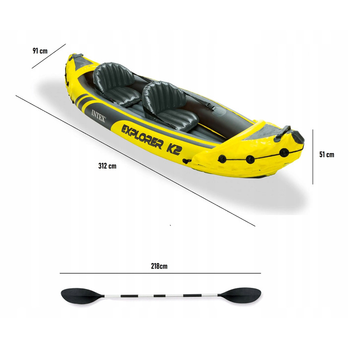 Надувний двомісний каяк Intex Explorer з веслами та насосом