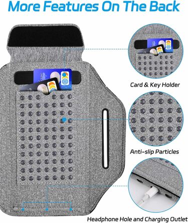 Чохол-тримач для телефону на руку Razobws для бігу з кишенею для навушників, сумісний з iPhone 17 16 15 14 13 12 11 Pro Max, Galaxy S24 S23 Ultra, чорний/сірий (до 6.8 дюймів)