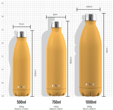 Пляшка для води FLSK 500 мл з нержавіючої сталі, термос, преміум-якість, герметична, зберігає холод до 24 годин і тепло до 18 годин, sunrise