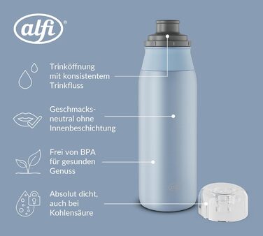 Пляшка для води alfi ELEMENT 600 мл, зелена матова, легка та герметична, з нержавіючої сталі, підходить для газованих напоїв, з гвинтовою кришкою, маленька, для посудомийки, без BPA