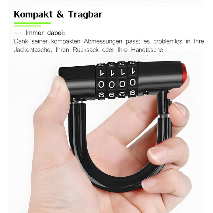 Замок для велосипеда комбінований (4 цифри) - сталевий U-Lock, захист від крадіжки, вологостійкий, з чохлом. Підходить для електровелосипедів, гірських велосипедів, міських велосипедів