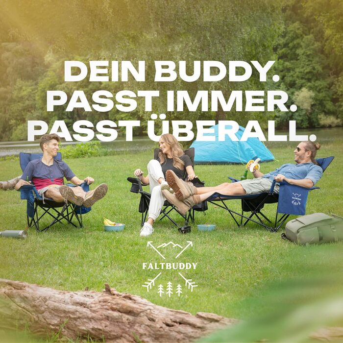 Складний стілець для кемпінгу 2в1 Faltbuddy® з підлокітником та холодильником (XXL) - стілець для риболовлі, пляжу, фестивалю, відпочинку на природі (блакитний)