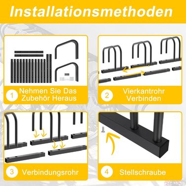 Стійка для велосипедів HENGMEI на 6 велосипедів, сталева, чорна. Підходить для шин шириною 30-65 мм. Настінний/підлоговий монтаж.