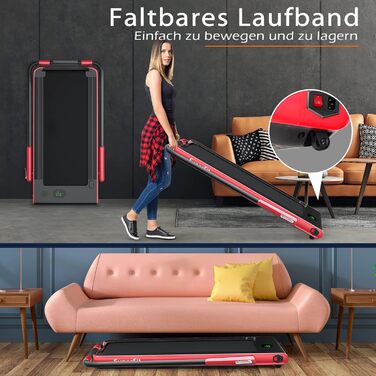 Бігова доріжка COSTWAY 2 в 1, складана, 2,25 к.с., з APP, Bluetooth, дистанційним керуванням, швидкість 1-12 км/год, для дому, червона