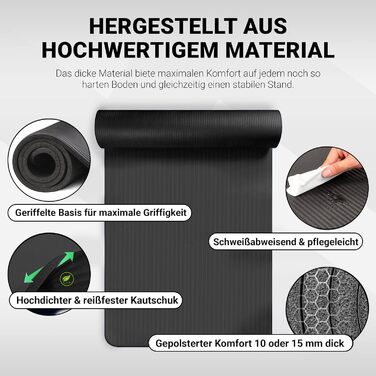 Килимок для фітнесу та йоги Glamexx24: преміум якість, неслизький, товстий, 200x100x1.5 см, з сумкою та інструкцією