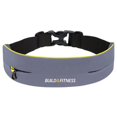 Поясна сумка для бігу та фітнесу Build & Fitness з регульованим поясом, сірим кольором. Для телефону, ключів, карток. Унісекс.