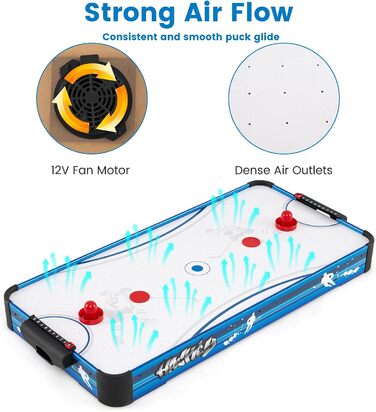 Тік-хокей HOMASIS: електричний стіл для гри з 2 шайбами та 2 шайбельними ключками. Підходить для дітей та дорослих. Кольори: синій та білий