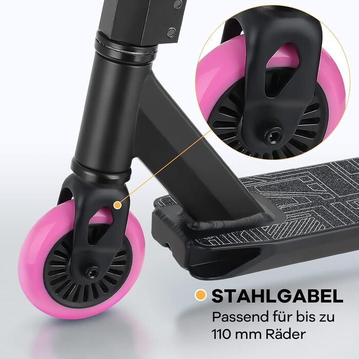Трюковий самокат VOKUL TRII S2 Pro з 100 мм колесами, хромолівий руль 360°, для дітей та дорослих, для фрістайлу та трюків