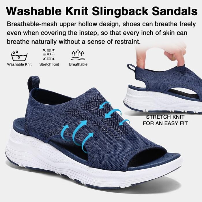 Жіночі літні сандалії Ziitop – зручні ортопедичні сандалії на платформі, водонепроникні, блакитні (40 EU)