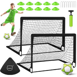 Ворота для футболу Miaoke 2 шт. для дітей, Outdoor, з сумкою та м'ячем, 10 конусів, 1.2 x 0.9 м – чорний, Oxford-Tkanina