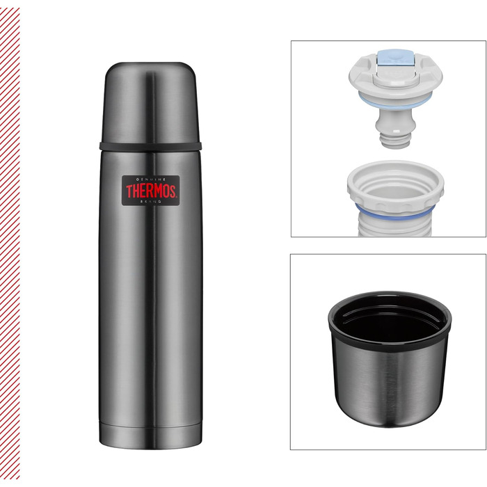 Термос пляшка Thermos Light & Compact 0,75 л, сталева ізоляційна фляга сірого кольору з чашкою, зберігає тепло 18 год/холод 24 год, не пропускає рідину, без BPA, можна мити в посудомийці
