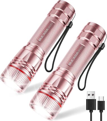 Ліхтарик LED BUCASA, 2000 люмен, 3 режими, 2 шт. Зоомирующийся, водонепроникний, для кемпінгу та туризму (рожевий)