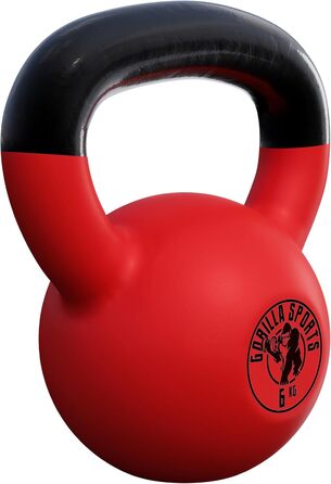 Гиря GORILLA SPORTS 6 кг – чавунна з вініловим покриттям для фітнесу та силових тренувань