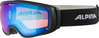 ALPINA DOUBLE JACK PLNT Q-LITE — дзеркальна лижна маска OTG з посиленим контрастом, 100% UV-захист, для дорослих, універсальний розмір, чорний матовий