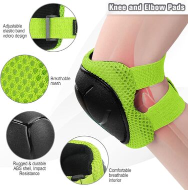 Набір захисту для дітей: наколінники, налокітники, рукавички. Підходить для роликів, скейта, скейтборда. Колір: зелений