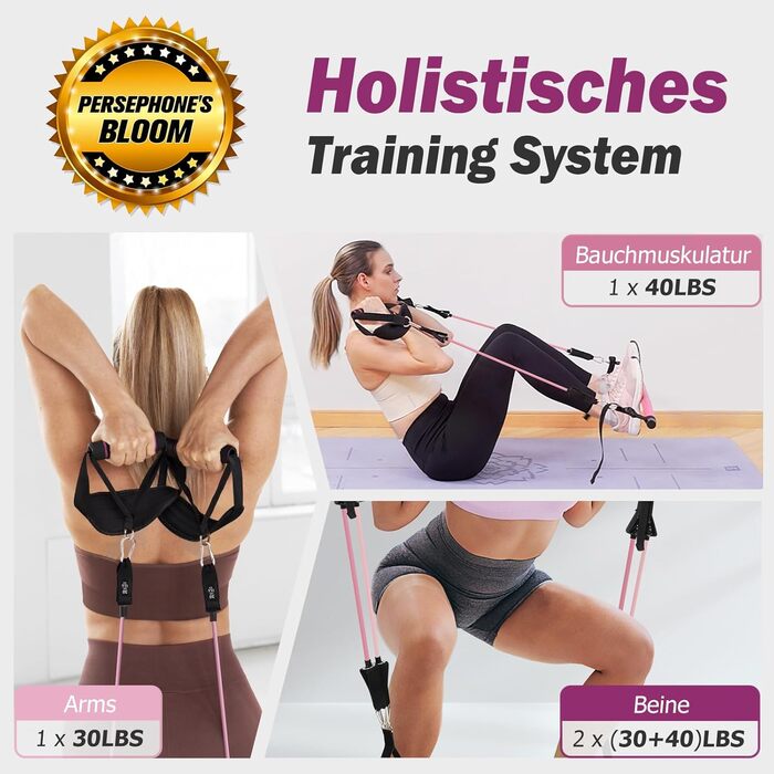 Набір для пілатесу з еластичними стрічками та стержнем, 180LBS/140LBS, фітнес-стрічки, фітнес/йога/тренажерний зал, фіолетовий