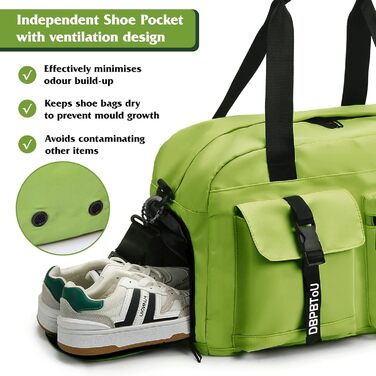 Спортивна сумка для жінок та чоловіків з відділенням для взуття та мокрих речей, водонепроникна дорожня сумка-вікенд для тренувань, залу та басейну (Зелена)