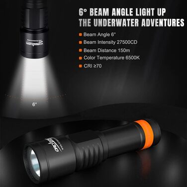 Ліхтар під водою Orcatorch D700: 1700 люмен, глибина до 150 м, акумулятор 21700