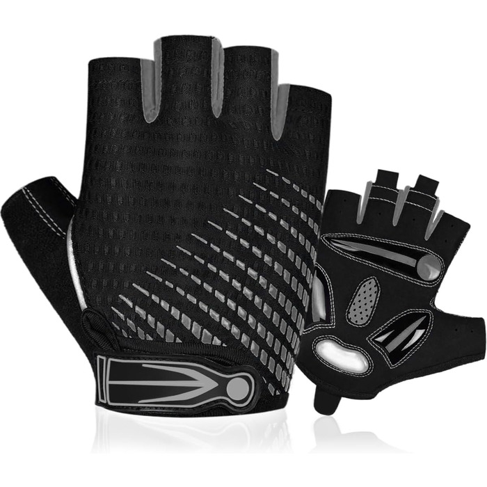 Фінґерлесс велорукавички з гелем, напівпальцеві рукавички для велоспорту, для жінок та чоловіків, дихаючі, неслизькі, для шосе, гірського велосипеда, тренувань, фітнесу, спорту (сірий, M)