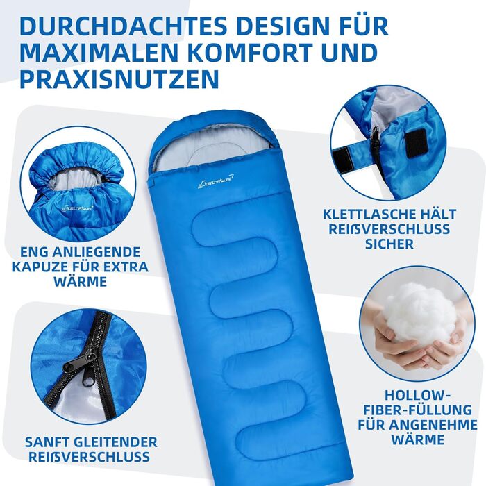 Спальний мішок Clostnature для кемпінгу та подорожей - Легкий, компактний, 3-сезонний, блакитний (0.9 кг)