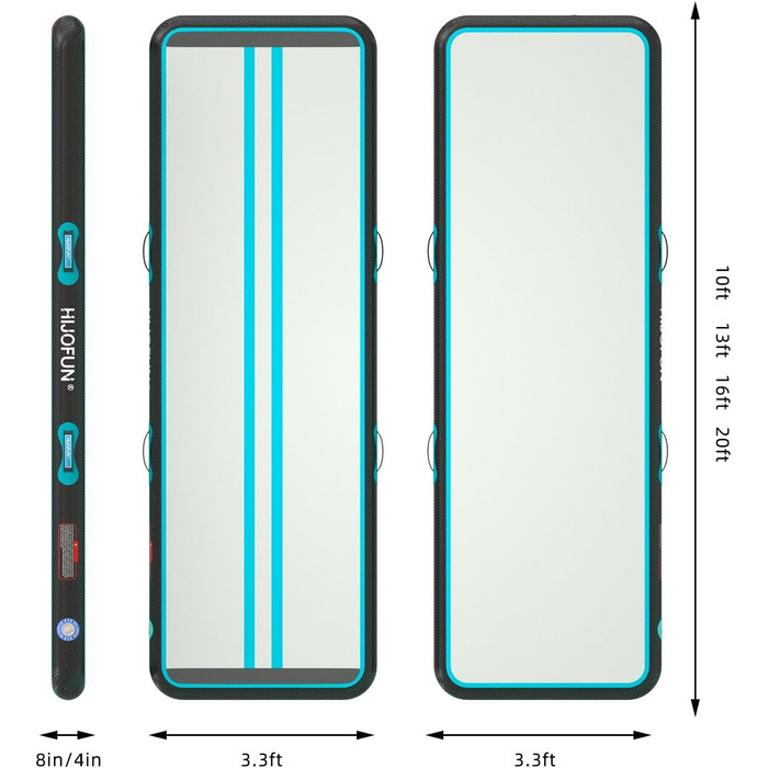 Надувний гімнастичний мат для тренувань 6м (YZ-Black+Green) - килимок для йоги, таеквондо, акробатики, 20см