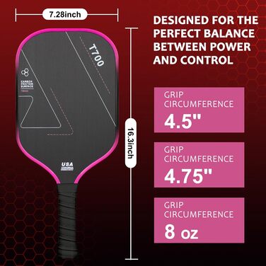 Ракетка для піклболу з вуглецевого волокна, 16 мм Shark Power Polymer-сердечник, гарячий прес, чорна