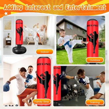 Груша боксерська дитяча Ninonly 160 см з рукавичками та насосом для дому, вулиці, спортзалу (Червона)