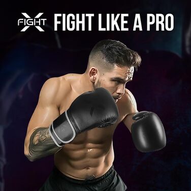 FightX Боксерські рукавички для MMA, тренувань і спарингів, легкі та важкі, для чоловіків і жінок, чорні