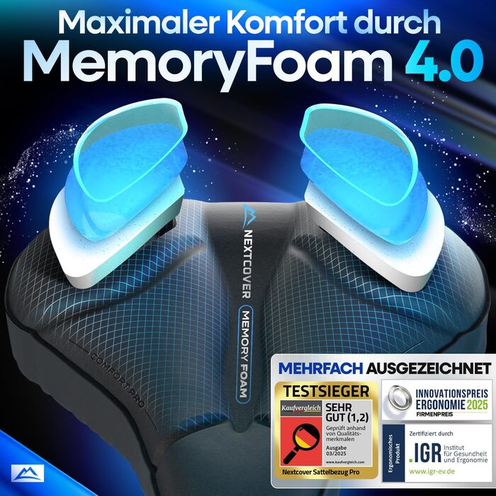 Накидка на сидіння велосипеда Nextcover® CoverPro з Memory Foam 4.0 - ергономічна гелева накладка на сидіння велосипеда - м'яка накидка для сидіння велосипеда I підстилка на сидіння велосипеда для жінок та чоловіків (City)