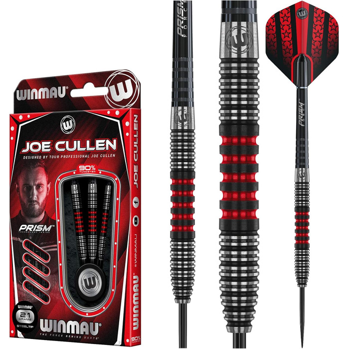 Дартс WINMAU Joe Cullen Special Edition, 90% вольфрам, 21 г, сталевий наконечник, з оперенням і стрижнями