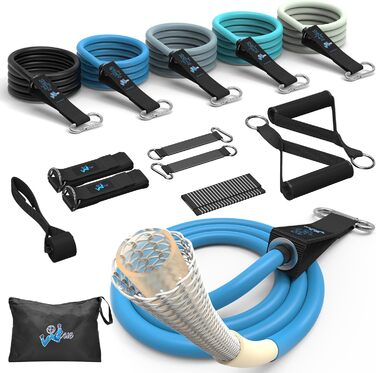 Стрічки для фітнесу Widerstandsbänder: комплект для силових тренувань, 5 еластичних стрічок, дверний анкер, ручки, сумка, для ніг та кісточок