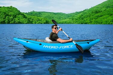 Надувний одномісний каяк Hydro-Force Cove Champion з веслом, помпою та сумкою для перенесення, синій