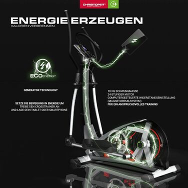 Еліптичний тренажер-ергометр Christopeit Sport Eco 2000 з генератором, USB, підтримкою Kinomap